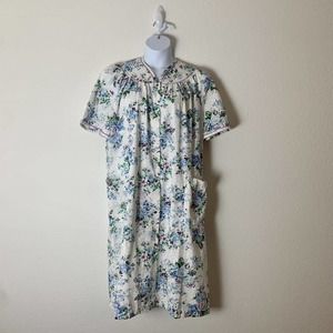 Vintage CROWNTUFT Womens Dress XL House Patio Evening Floral Pearl Buttons